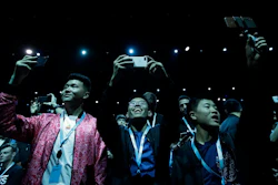 Attendees await the start of the keynote address at the Apple Worldwide Developers Conference in San Jose, Calif., Monday, June 3, 2019. Image credit: AP Photo/Jeff Chiu