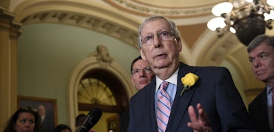 Senate Majority Leader Mitch McConnell of Ky., speaks to reporters following the weekly policy lunches on Capitol Hill in Washington, Tuesday, June 4, 2019. Image credit: AP Photo/Susan Walsh