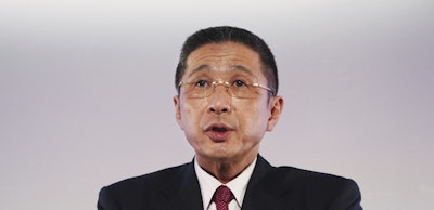 In this May 14, 2019, file photo, Nissan Motor Co. Chief Executive Hiroto Saikawa speaks during a press conference at its Global Headquarters in Yokohama, near Tokyo. Image credit: AP Photo/Koji Sasahara, File