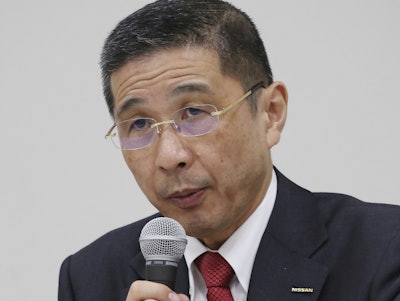 In this Dec 17, 2018, file photo, Nissan Motor Co. Chief Executive Hiroto Saikawa speaks during a press conference in Yokohama. Image credit: AP Photo/Koji Sasahara, File