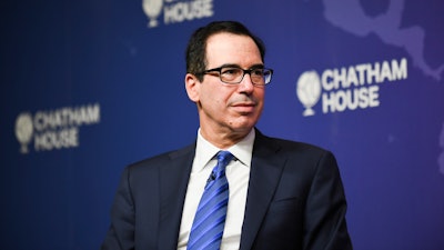 United States Treasury Secretary Steven T. Mnuchin speaks at Chatham at House in London on Saturday, Jan. 25.