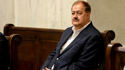 In this Aug. 29, 2018, file photo, Don Blankenship listens to arguments in the West Virginia Supreme Court n Charleston, W.Va. On Wednesday, Jan. 15, 2020, a federal judge in West Virginia refused to toss the misdemeanor conviction of former coal CEO Don Blankenship for conspiring to violate mine safety laws.