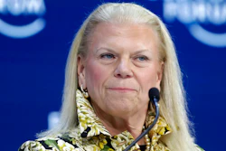 In this Tuesday, Jan. 21, 2020 file photo, Ginni Rometty, President and CEO of IBM, attends a panel discussion at the World Economic Forum in Davos, Switzerland. Ginni Rometty is stepping down after nearly 40 years with the computing giant and eight years at its helm. The company said Thursday, Jan. 30, 2020 that Arvind Krishna will take over as CEO starting April 6 .