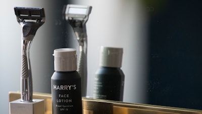 In this June 15, 2018, file photo, the Winston razor and Harry's face lotion are on display at the headquarters of Harry's Inc., in New York.