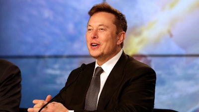 In this Jan. 19, 2020, file photo Elon Musk, Tesla CEO, speaks during a news conference at the Kennedy Space Center in Cape Canaveral, Fla.