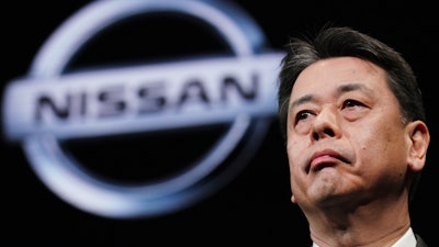 In this Dec. 2, 2019, file photo, Nissan Chief Executive Makoto Uchida speaks during a press conference in the automaker's headquarters in Yokohama, near Tokyo.
