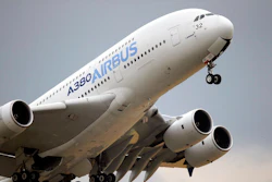 In this June 18, 2015, file photo, an Airbus A380 takes off for its demonstration flight at the Paris Air Show in Le Bourget airport, north of Paris. Commercial airliner maker Airbus is releasing 2019 earnings on Thursday, Feb. 12.
