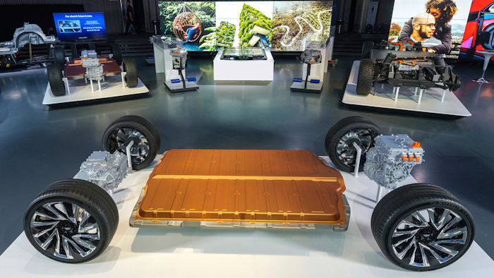 This photo provided by General Motors shows GM's all-new modular platform and battery system, Ultium, at the Design Dome on the GM Tech Center campus in Warren, Mich., on Wednesday, March 4, 2020.