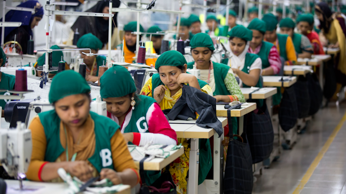 In this April 19, 2018 file photo, trainees work at Snowtex garment factory in Dhamrai, near Dhaka, Bangladesh.