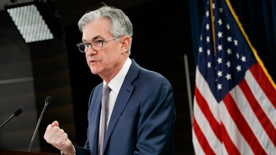 Federal Reserve Chair Jerome Powell speaks during a news conference, Tuesday, March 3, 2020, to discuss an announcement from the Federal Open Market Committee, in Washington.