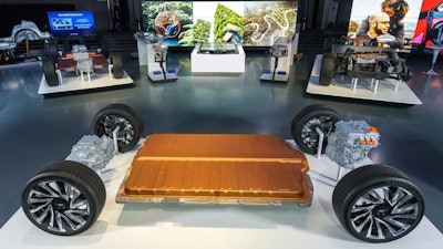 This photo provided by General Motors shows GM's all-new modular platform and battery system, Ultium, at the Design Dome on the GM Tech Center campus in Warren, Mich., on Wednesday, March 4, 2020.