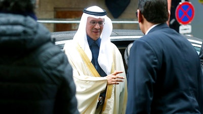 Prince Abdulaziz bin Salman Al-Saud, Minister of Energy of Saudi Arabia, arrives for a meeting of the Organization of the Petroleum Exporting Countries, OPEC, and non OPEC members at their headquarters in Vienna, Austria, Friday, March 6, 2020.