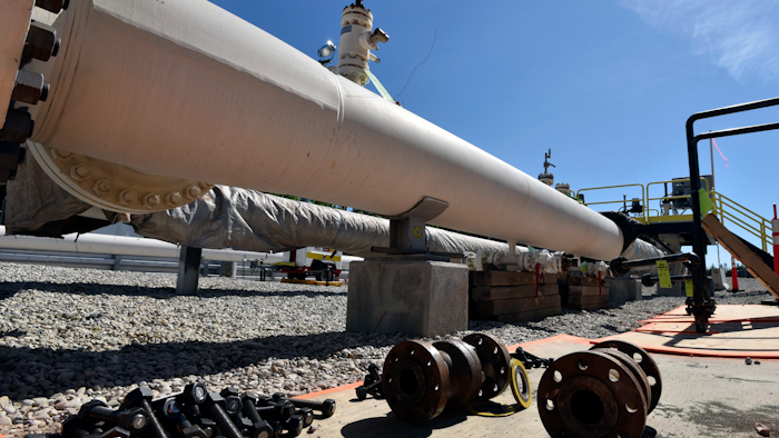Fresh nuts, bolts and fittings are ready to be added to the east leg of the pipeline near St. Ignace as Enbridge prepares to test the east and west sides of the Line 5 pipeline under the Straits of Mackinac in Mackinaw City, Mich.