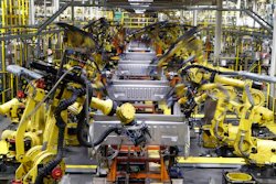 In this Sept. 27, 2018 file photo, robots weld the bed of a 2018 Ford F-150 truck on the assembly line at the Ford Rouge assembly plant in Dearborn, MI.