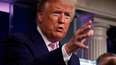 President Donald Trump speaks about the coronavirus in the James Brady Press Briefing Room of the White House in Washington on Wednesday, April 1.