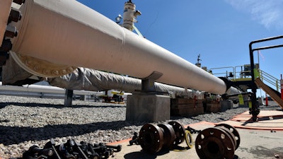 Fresh nuts, bolts and fittings are ready to be added to the east leg of the pipeline near St. Ignace as Enbridge prepares to test the east and west sides of the Line 5 pipeline under the Straits of Mackinac in Mackinaw City, Mich.