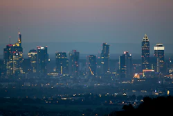 The buildings of the banking district are seen in Frankfurt, Germany, early Tuesday, April 14, 2020. Due to the coronavirus the economy expects worldwide heavy losses.