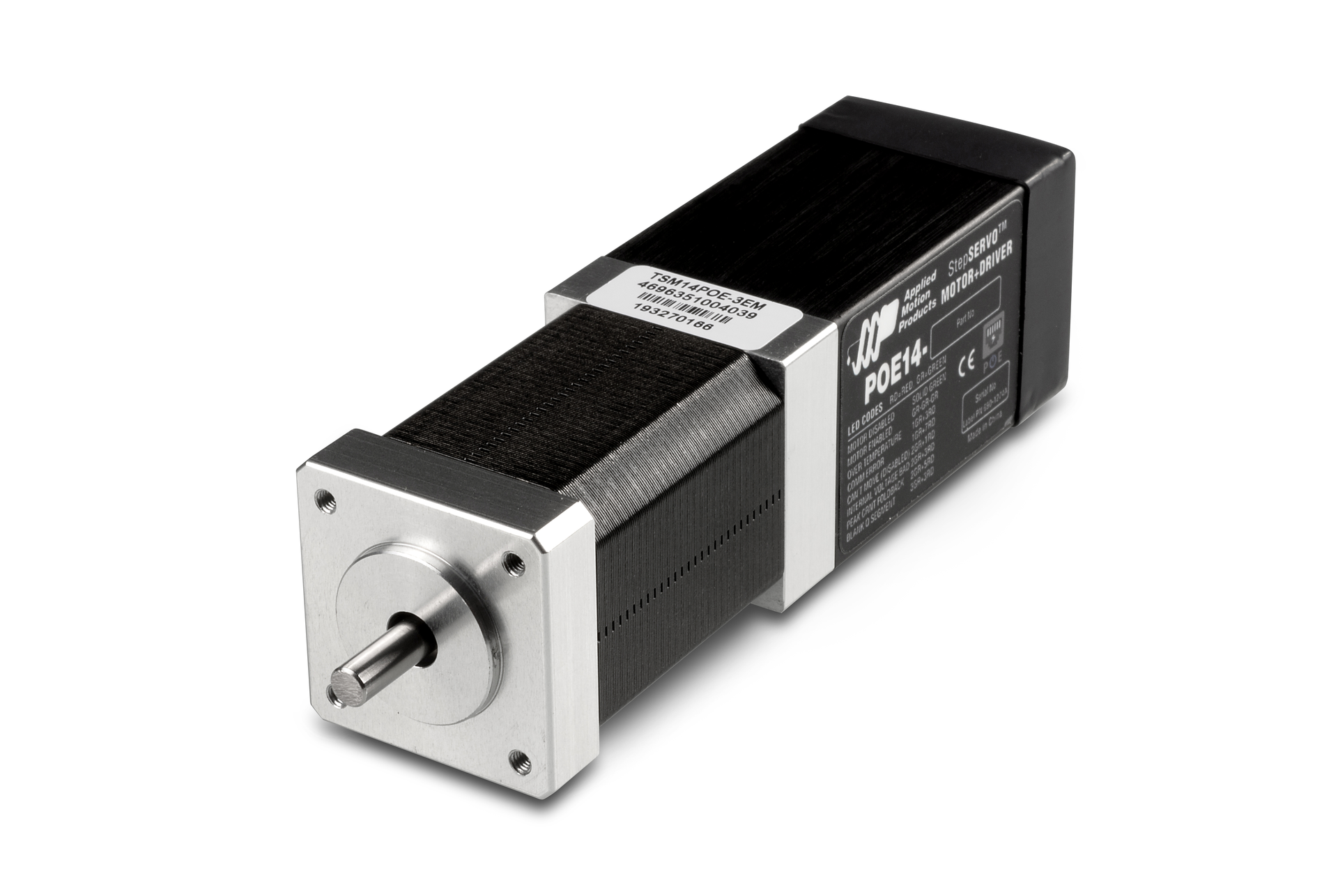 The TSM14POE StepSERVO Integrated Motor with PoE technology has a motor, encoder, drive and controller combined in a single integrated motor package.