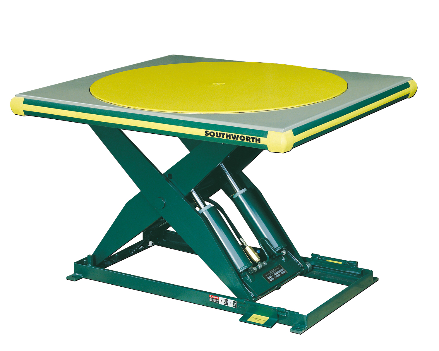 Flush-Mount Turntable Lifts from Southworth Products can be lowered as close to the floor as lifts without a turntable.