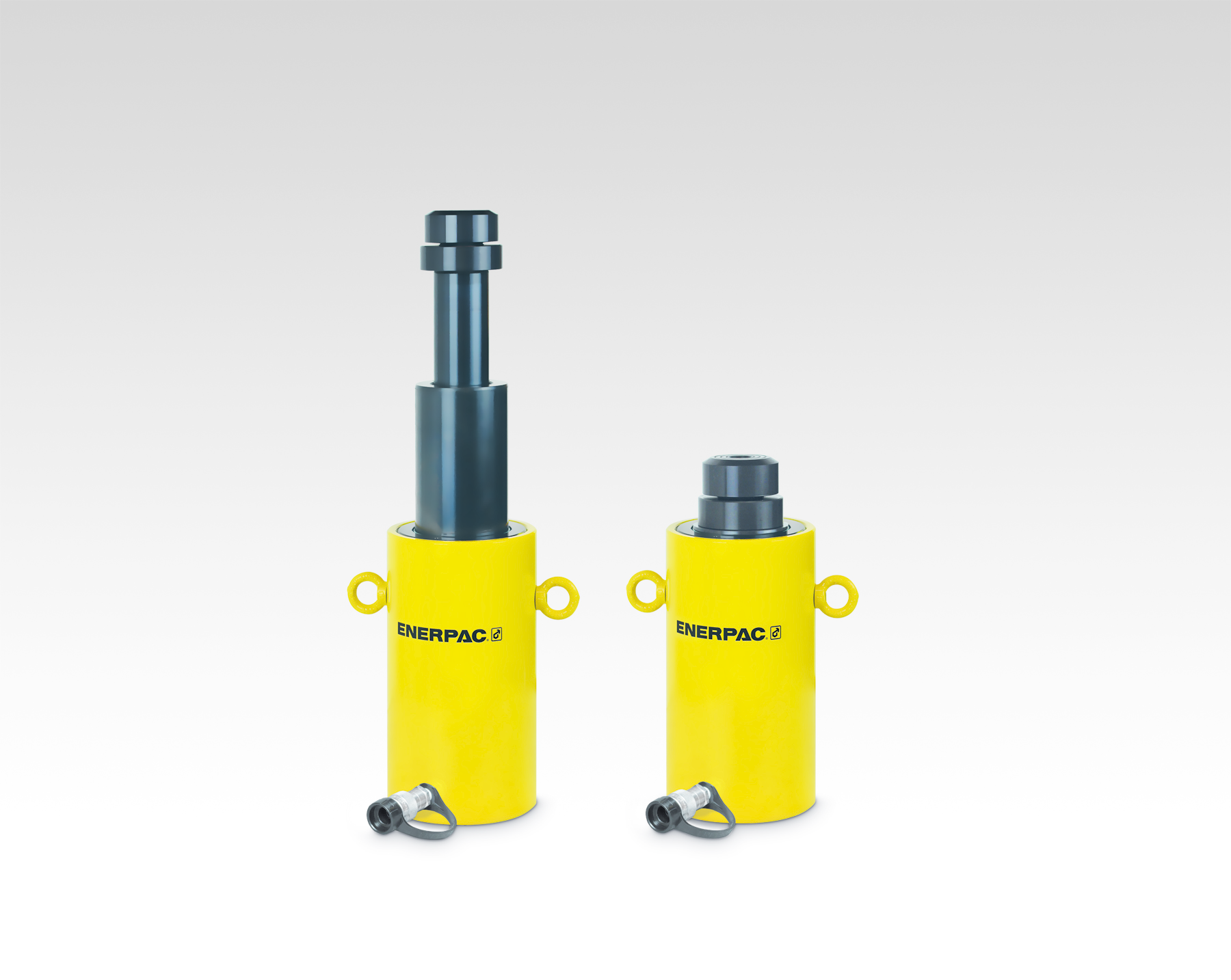 The telescopic cylinders feature a multi-stage rod built from a series of nested steel tubes of progressively small diameter.