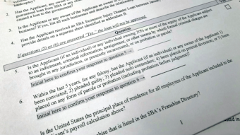 Shown is a portion of a Small Business Administration Paycheck Protection Program Borrower Application Form.