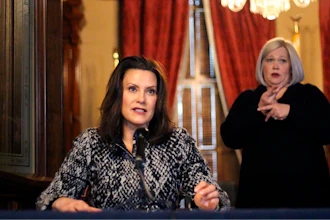 In this April 13, 2020 file photo, provided by the Michigan Office of the Governor, Michigan Gov. Gretchen Whitmer addresses the state during a speech in Lansing, Mich.