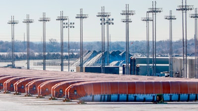 Boeing 737 Max fuselages sit on a tarmac outside of the Spirit AeroSystems' factory in Wichita, Kansas.