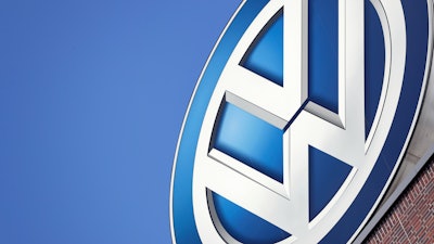 Logo of the car manufacturer Volkswagen is pictured on top of a company building in Wolfsburg, Germany.