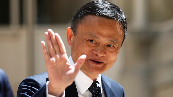 Founder of Alibaba group Jack Ma arrives for the Tech for Good summit in Paris.