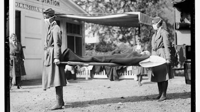 Red Cross Emergency Ambulance Station in Washington, D.C., during the influenza pandemic of 1918.