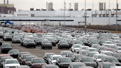 Jeep vehicles parked outside the Jefferson North Assembly Plant in Detroit, Feb. 26, 2019.