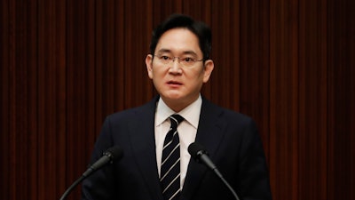 Samsung Electronics Vice Chairman Lee Jae-yong speaks during a news conference.