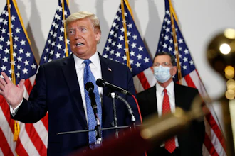 President Donald Trump speaks with reporters after meeting with Senate Republicans.