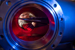 Cadet 2nd Class Eric Hembling uses a Ludwieg Tube to measure the pressures, temperatures and flow field of various basic geometric and hypersonic research vehicles at Mach 6 in the U.S. Air Force Academy's Department of Aeronautics, Colorado Springs, Colo., Jan. 31, 2019.