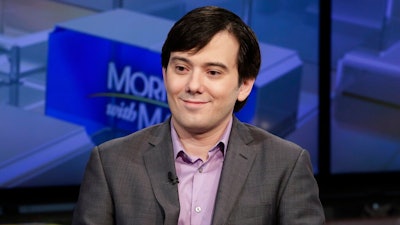 In this Aug. 15, 2017 photo, Martin Shkreli is interviewed on the Fox Business Network in New York. A judge rejected the request of the convicted pharmaceutical executive to be let out of prison to research a coronavirus treatment, noting that probation officials viewed that claim as the type of “delusional self-aggrandizing behavior” that led to his conviction.
