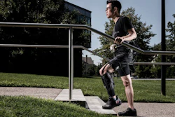 A soft robotic exosuit worn by stroke patients on the hemiparetic side of their bodies.