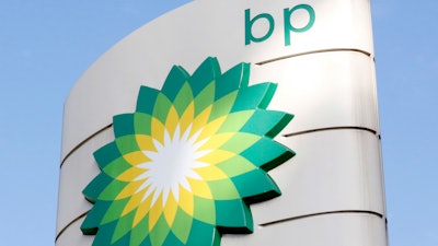 BP logo at a petrol station in London.