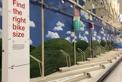 Bicycle display racks are empty at a Target in Milford, Mass.