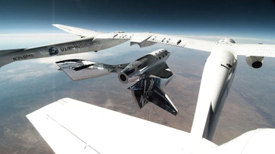 SpaceShipTwo Unity being released from the carrier mothership.