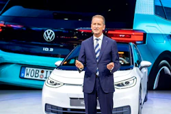 In this file photo dated Monday, Sept. 9, 2019, CEO of Volkswagen Herbert Diess introduces the new VW ID.3 at the IAA Auto Show in Frankfurt, Germany. The German automaker Volkswagen said Monday June 8, 2020, that CEO Herbert Diess is giving up managing the company’s core VW brand in order to concentrate more on the group as a whole.