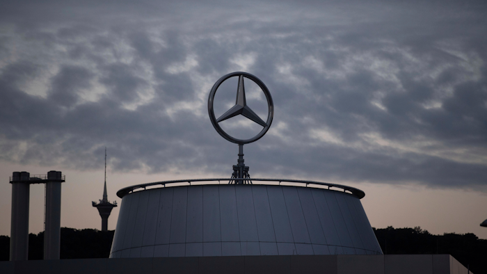 The Mercedes star is pictured at the Mercedes Benz headquarters in Stuttgart, Germany.