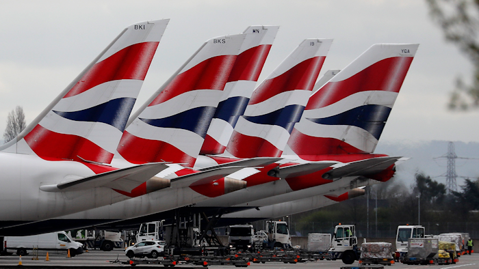 British Airways planes parked at Terminal 5, Heathrow airport in London.