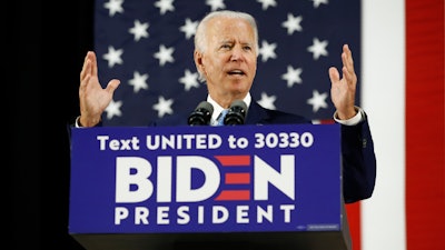 Democratic presidential candidate, former Vice President Joe Biden speaks at Alexis Dupont High School in Wilmington, Del. on Tuesday, June 30.