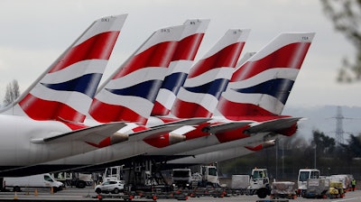 British Airways planes parked at Terminal 5, Heathrow airport in London.