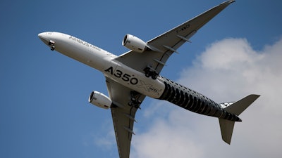 An Airbus A350 performs a demonstration flight at the Paris Air Show.
