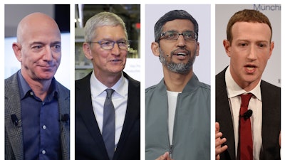 Amazon CEO Jeff Bezos, Apple CEO Tim Cook, Google CEO Sundar Pichai and Facebook CEO Mark Zuckerberg.