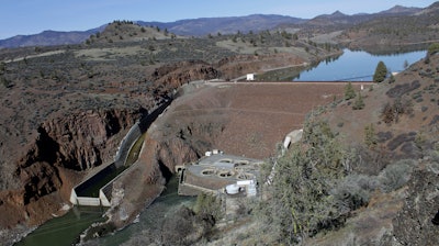 The Iron Gate Dam, powerhouse and spillway on the lower Klamath River near Hornbrook, Calif., March 3, 2020.