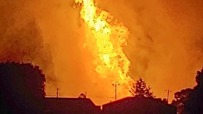 A fire burns after an explosion near Junction City, Ky., Aug. 1, 2019.