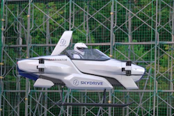 Test flight of a manned ''flying car.'