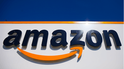 The Amazon logo is seen in Douai, northern France.